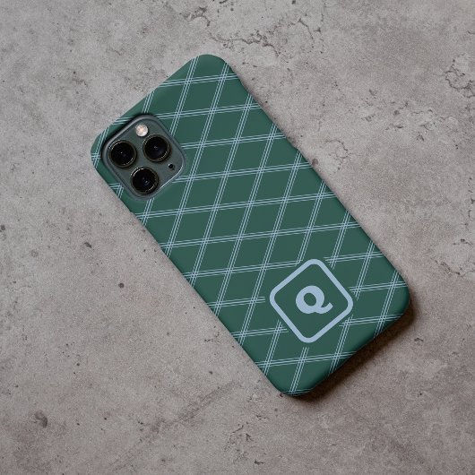 Coques Case-Mate iPhone Diamants d'Art Déco Monogramme Vert et Bleu