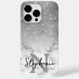 Coque Pour Pour iPhone 14 Pro Max Diamants de série en argent Marbre Ombre Monogramm