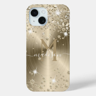 Coque Pour iPhone 15 Diamants d'or - Personnalisé