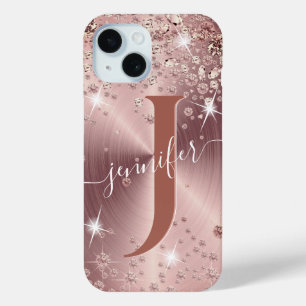 Coque Pour iPhone 15 Diamants d'or rose - Personnalisé