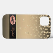Coques Case-Mate iPhone Diamants dorés élégants - Lèvres scintillants (Verso (horizontal))