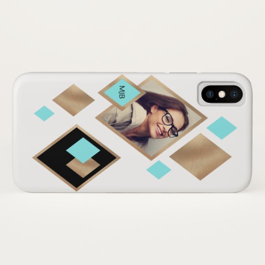 Coques Case-Mate iPhone Diamants géométriques avec photo et monogramme (Dos (Horizontal))