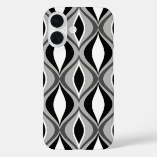 Coques iPhone 16 Diamants modernes du milieu du siècle, noirs, blan