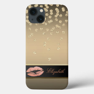 Case-Mate iPhone Case Diamants Or Élégants - Lèvres Glittères