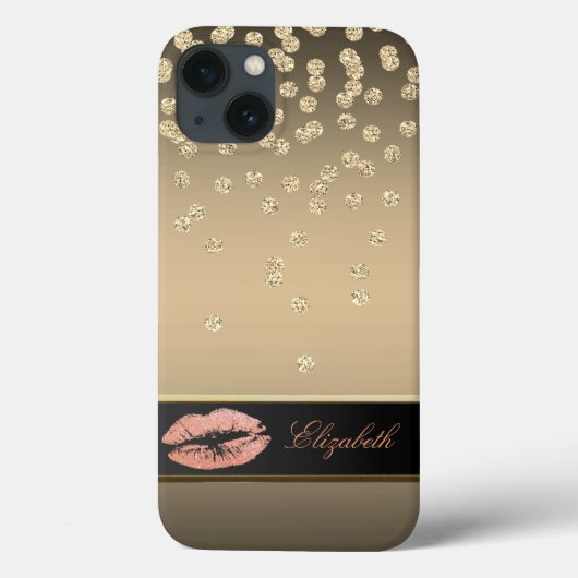 Coques Case-Mate iPhone Diamants Or Élégants - Lèvres Glittères (Verso)
