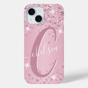 Coque Pour iPhone 15 Diamants roses - Personnalisé
