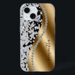 Coque Pour iPhone 15 Diamond Bling Gold Metal Personalized Script<br><div class="desc">Any glitter or diamonds in design are photos and simulated. This design may be personalized in the area provided by changing the photo and/or text. Or it can be customized by clicking Personalize this Template and then choosing the click to customize further option and delete or change the color of...</div>