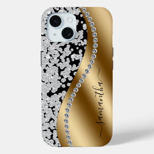 Coques Case-Mate iPhone Diamond Bling Gold Metal Personalized Script (Verso)