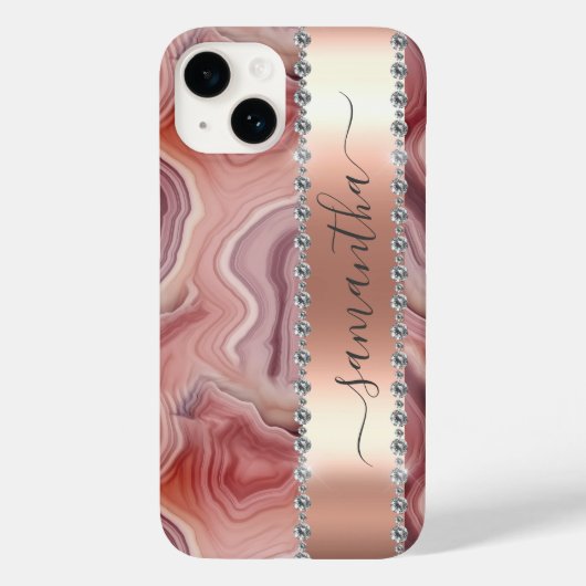 Coques Case-Mate iPhone Diamond Calligraphie Nom Rose Gold Agate (Verso)