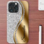 Coque Pour iPhone 14 Diamond Look Gold Metal Glam personnalisé<br><div class="desc">Toute parties scintillant ou diamants dans le design sont des photos et simulés. Cette conception peut être personnalisée dans la zone fournie en modifiant la photo et/ou le texte. Vous pouvez également le customiser en cliquant sur Personnaliser ce Modèle, puis en choisissant l'option cliquer pour customiser et supprimer ou modifier...</div>