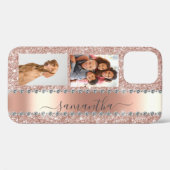 Coques Case-Mate iPhone Diamond Photo Paillettes Monogramme Or Rose (Verso (horizontal))