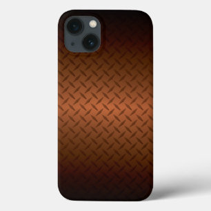 iPhone 13 Coque Diamondplate Look Motif noir à fond de cuivre