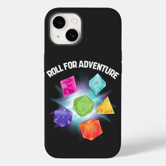 Coques Case-Mate iPhone different dice and the quote "Roll for adventure" (Verso)