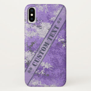 Coque iPhone X Digi pourpre Camo avec le texte fait sur commande