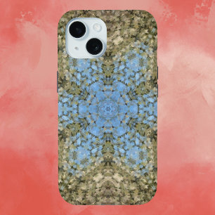Coque Pour iPhone 15 Digital Mandala jaune et bleu
