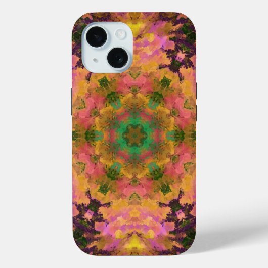 Coques Case-Mate iPhone Digital Mandala rose jaune et vert (Verso)