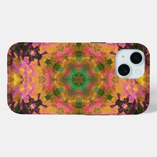 Coques Case-Mate iPhone Digital Mandala rose jaune et vert (Verso (horizontal))