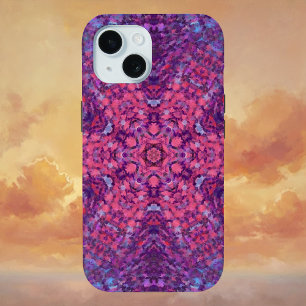Coque Pour iPhone 15 Digital Mandala rose violet et bleu
