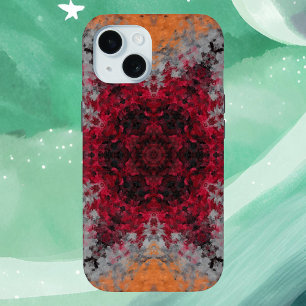 Coque Pour iPhone 15 Digital Mandala rouge orange et bleu