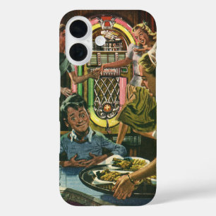 Coques iPhone 16 Dîner vintage en famille à un dîner avec Jukebox