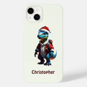 Coque Pour iPhone 14 Plus Dinosaure de Noël bleu