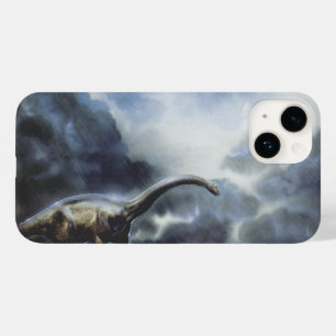 Coque Pour iPhone 14 Dinosaures Rétro, Barapasaurus avec Nuages Orageux