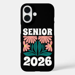 Coques iPhone 16 Diplômé 2026 Fleurs Rétro Groovy Personnalisées po