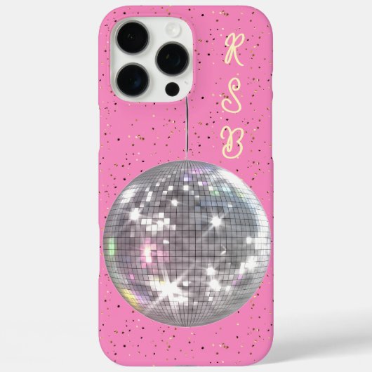 Coques Case-Mate iPhone Disco Ball Hot rose jaune Personnalisé Monogramme (Verso)