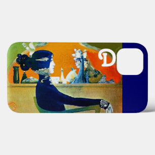 ETUI iPhone 13 DIVA EN BLEU, MONOGRAMME DE MODE BEAUTÉ