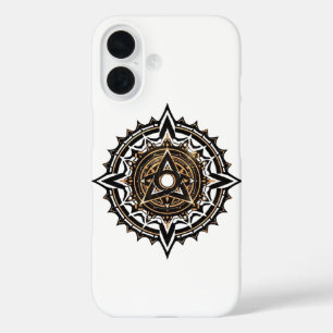 Coques iPhone 16 Divine Sacrée Mandala - Noir & Or Trishul