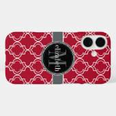 Coques Case-Mate iPhone Dk Berry Rouge noir Quatrefoil marocain Monogramme (Verso (horizontal))