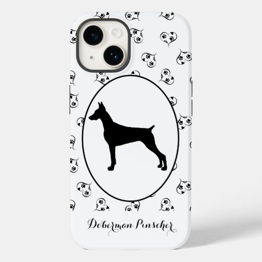 Coques Case-Mate iPhone Doberman Pinscher Silhouette Coeurs et Empreintes (Verso)