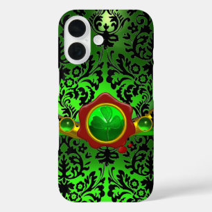 COQUES iPhone 16  DOMMASQUE VERT NOIR, SHAMROCK, MONOGRAMME DE SCEAU