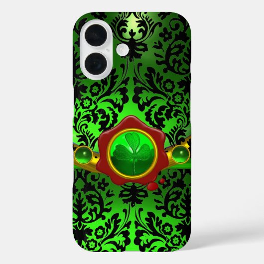 COQUES Case-Mate iPhone DOMMASQUE VERT NOIR, SHAMROCK, MONOGRAMME DE SCEAU (Verso)