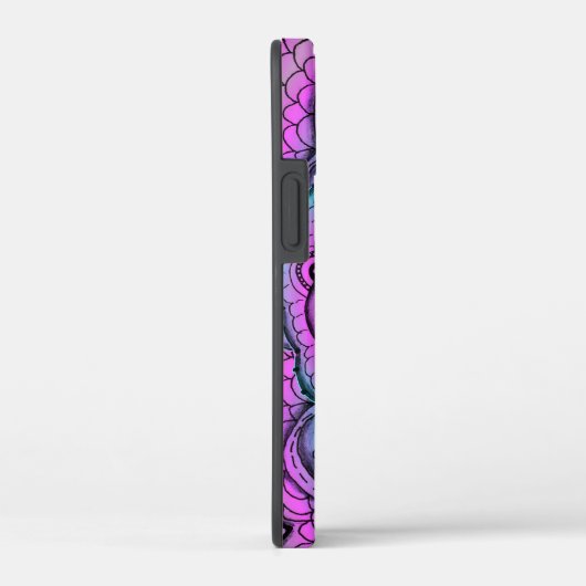 Coques Case-Mate iPhone Doodé De Fleur Bleu Et Violet (Verso / Droite)
