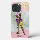 Coques Case-Mate iPhone Doodle cheveux foncé Nom de la fille tendance (Verso)