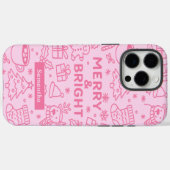 Coques Case-Mate iPhone Doodle de Noël rose | Vacances modernes (Verso (horizontal))