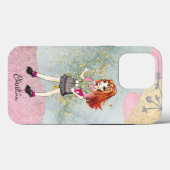 Coques Case-Mate iPhone Doodle Girl with Red Hair Gold Name (Verso (horizontal))