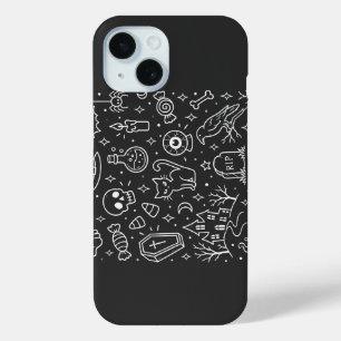Coque Pour iPhone 15 Doodle Halloween en retour
