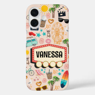 Coques iPhone 16 Doodle Personnalisé L.A. Vibes