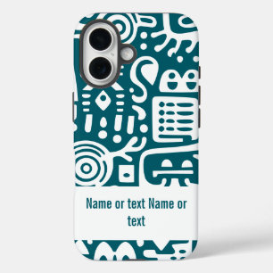 Coques iPhone 16 Doodles turquoises foncés et blancs