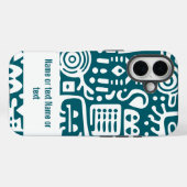 Coques Case-Mate iPhone Doodles turquoises foncés et blancs (Verso (horizontal))