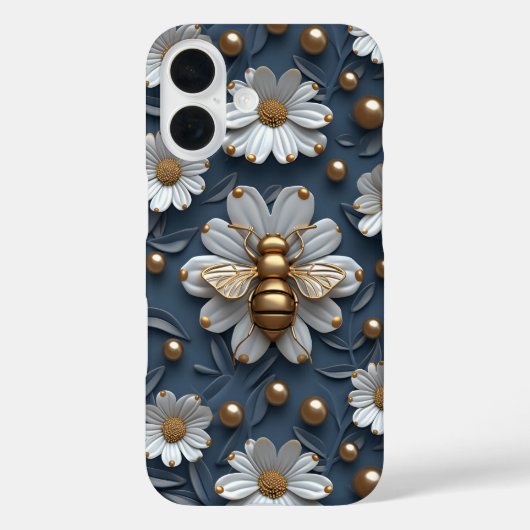 Coques Case-Mate iPhone Doré 3D Bees Fleurs de marguerite style puffy Bumb (Verso)