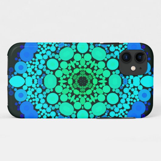 Coques Case-Mate iPhone Dot Mandala Flower bleu et vert (Dos (Horizontal))
