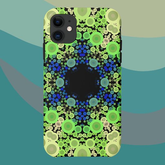 Coques Case-Mate iPhone Dot Mandala Flower bleu vert et jaune