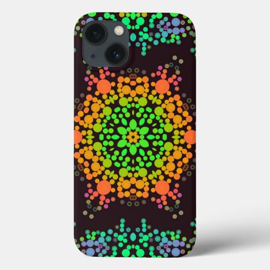 Coques Case-Mate iPhone Dot Mandala Flower vert orange et bleu (Verso)