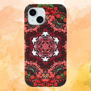 Coque Pour iPhone 15 Dot Mandala Rouge Vert et Blanc