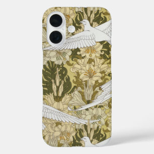 Coques iPhone 16 Doves et Lilies, Floral & Oiseaux Art Nouveau