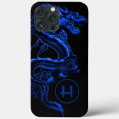 Coques Case-Mate iPhone Dragon asiatique bleu monogramme (Verso)
