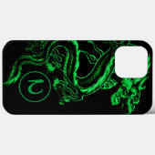 Coques Case-Mate iPhone Dragon asiatique vert monogramme (Verso (horizontal))